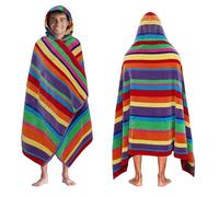 COTTON CRAFT Hooded Beach Towel - Oversized XXL 35x84 Towel with Hood for Adults - Summer of Siam - The Big Kahuna 7 Foot Beach Blanket Towel - Big & Tall Soft 100% Cotton Velour - Multi Color Stripe