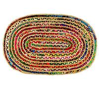 COTTON CRAFT Jute Chindi Braid Rag Rug - Boho Farmhouse Rustic Area Accent Throw Rug - Handwoven Reversible Natural Recycled Cotton- Living Room Den Study Home Décor Gift - 2' x 3' Oval - Multi Color