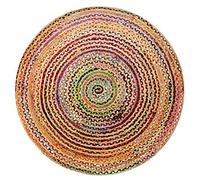 COTTON CRAFT Jute Cotton Chindi Braid Rag Rug - Boho Farmhouse Rustic - Handwoven Reversible Natural Jute and Recycled Cotton Throw Area Rug Carpet - Home Décor - 3 Feet Round Multi Color