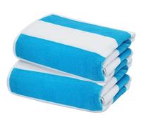 COTTON CRAFT Oversized Beach Towels - Set of 2 - The Big Kahuna 7 Foot Extra Large Beach Blanket Towel - Big & Tall - Huge 100% Cotton Velour Soft Luxury Pool Bath Towel - 35 x 84 - Cabana Stripe Aqua