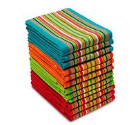 COTTON CRAFT Salsa Stripe Kitchen Towels - 12 Pack 100% Cotton Tea Dish Towels - Absorbent Reusable Low Lint Quick Dry - Multi Purpose Cooking Drying Restaurant Bar Cleaning Cloth Napkin - 16x28 Multi