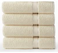COTTON CRAFT -Ultra Soft 4 Pack Bath Towels -76x137 - Ivory- 100% Pure Ringspun Cotton - Luxurious Rayon trim - Ideal for everyday use - Easy care machine wash