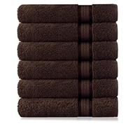 COTTON CRAFT Ultra Soft 6 Pack Hand Towels 41x71- Chocolate- weighs 6 Ounces each - 100% Pure Ringspun Cotton - Luxurious Rayon trim - Ideal for everyday use - Easy care machine wash