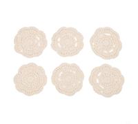 Cotton Crochet Coasters with Bohemian Floral Embellishment for Table Decor in Living Room Dining and Bar Areas (6PCS)