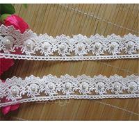 Cotton Crochet Flower Picot Scallop Lace Trim Edging White Net Lace Ribbon Tape with Pearls Beads Trimmings DIY Crafts Invitation Cards Scrapbooking Decoration by The 3 Metres (Style 2(4cm）)