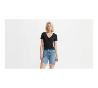 Cotton Cropped T-Shirt with V-Neck Caviar