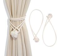 Cotton Curtain Holdbacks Set of 2, Boho Decor Curtain Tiebacks Rope Decorative Curtain Tie Backs Holders for Drapes Window Treatment, Beige (A)