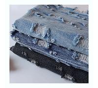 Cotton Denim Fabric Home Textiles Blue Jeans Fabric with Broken Holes Garment Materials for Sewing Pants Jackets Fashion Denim DIY Crafts(Color:Dark blue)