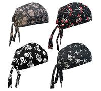 Cotton Doo Rag Skull Cap Sweat Wicking Head Wraps Breathable Helmet Liner Beanie Dew Rags for Men and Women, Skull Pack