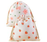 Cotton Drawstring Bag 2 Pcs Cotton Mummy Storage Bag Muslin Hanging Pocket Towel Diaper Pouch Gauze Drawstring(Style-03,18X22 cm)