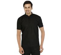 Cotton Dress Mens Short Sleeve Kurta Shirt India Fashion Clothes (Black, M)
