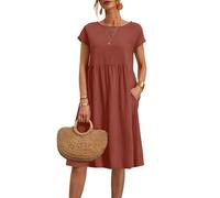 Cotton Dresses for Women UK Linen Dresses for Women UK 2025 Summer Casual Comfy Cotton Short Sleeve Midi Dress Solid Color A Line Tunic Beach Sundress (Orange #1, XXXXXL)