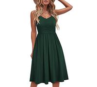 Cotton Dresses for Women UK Sale Clearance Spaghetti Strap Dresses Beach Cover Ups Casual V Neck Mini Sundress Wear Casual Dress Women's Vintage Sleeveless A-Line Midi Dress Cocktail Party Dress