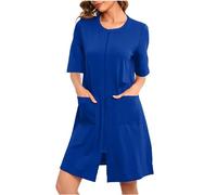 Cotton Dressing Gowns for Women Uk Zipper Womens Dressing Gowns Bath Robe Knee Length Sleepwear Lightweight Ladies Housecoat 3/4 Sleeve Solid Color Loungewear Warm Soft Cozy Kimono Bathrobe Nightwear
