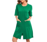 Cotton Dressing Gowns for Women Uk Zipper Womens Dressing Gowns Bath Robe Knee Length Sleepwear Lightweight Ladies Housecoat 3/4 Sleeve Solid Color Loungewear Warm Soft Cozy Kimono Bathrobe Nightwear
