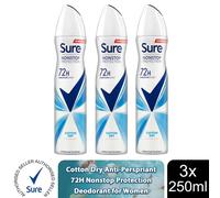 Sure Women's 'Antiperspirant' 72H Protection Cotton Dry Deodorant, 3x250ml in White
