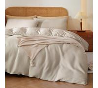 Cotton Duvet Cover Set Queen Size,100% Egyptian Cotton Waffle Weave Duvet Cover, Soft Breathable Bedding Comforter Cover Set for All Season, 3 PCS, 1 Duvet Cover and 2 Pillowcases, Beige, 90"x90"