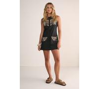 Cotton Embroidered Button Through Sleeveless Mini Dress NastyGal Black 6