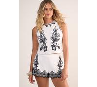 Cotton Embroidered High Neck Crop Top NastyGal Cream 6