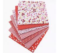 Cotton Fabric 7Pcs Floral Printed Bundles 50x50cm Quilting Patchwork Square Fabric Fat Quarter Bundles for DIY Crafts Sewing Doll Making (Red)