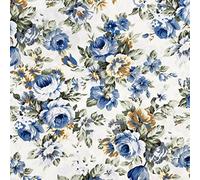 Cotton Fabric - Blue Vintage Roses on Ivory - Craft Fabric Material Metre