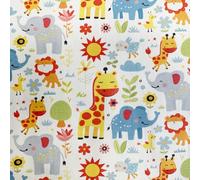 Cotton Fabric - Bright Giraffe Lion & Elephant Safari Print Nursery Craft Fabric Material