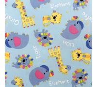 Cotton Fabric - Childrens Cute Blue Safari Animals Nursery Craft Fabric Material