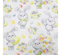 Cotton Fabric - Cute Easter Bunny Eggs & Spring Floral - Craft Fabric Material Metre
