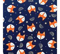 Cotton Fabric - Cute Fox Face on Navy Blue - Childrens Crafts - Poplin Fabric Material Metre