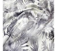 Cotton Fabric - Grey Tropical Palm Leaf on Ivory - Craft Dress Fabric Material