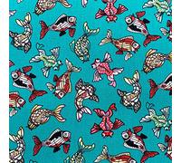 Cotton Fabric - Oriental Fish Koi Goldfish on Jade Green - Novelty Print - Crafts Poplin Fabric Material Metre