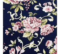 Cotton Fabric - Pink Roses Floral on Navy Blue - Craft Fabric Material Metre