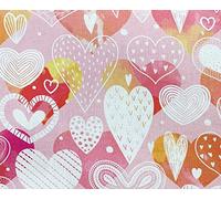Cotton Fabric - Pink & White Love Hearts Doodle Print - Craft Fabric Material Metre