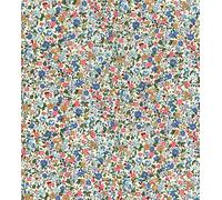 Cotton Fabric - Pretty Blue & Pink Flowers on Cream - Floral Craft Fabric Material