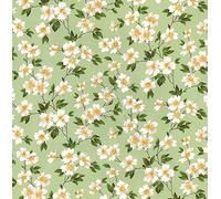 Cotton Fabric - Pretty Daisy Floral on Meadow Green - Craft Fabric Material Metre