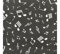 Cotton Fabric - White Music Notes on Black - Quilting Craft Fabric Material