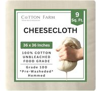 Cotton Farm Cheesecloth, Grade 100; 9* - 18-45 Square Feet (36x36 inch), 100% Natural Unbleached Cotton, Food Grade