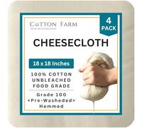 Cotton Farm Pre-Cut Cheese Cloths, 18 x 18 inch, Grade 100, Overlocked Edges, Ready to Use, Muslin Cheesecloth for Straining and Cooking, 100% Unbleached Cotton, Reusable