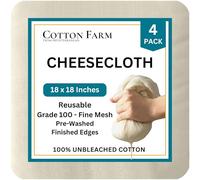 Cotton Farm Pre-Cut Cheese Cloths, 18 x 18 inch, Grade 100, Overlocked Edges, Ready to Use, Muslin Cheesecloth for Straining and Cooking, 100% Unbleached Cotton, Reusable