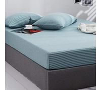 Cotton Fitted Sheet Mattress Cover Solid Color With Elastic Band Bedding Bed Sheets Double Queen Size Bedsheet -Fruit_green_strips_150cmx200cm*28cm(3pcs)