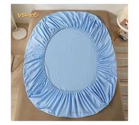 Cotton Fitted Sheet With Elastic Bands Non Slip Adjustable Mattress Covers For Single Double King Queen Bed(Blue,Queen 152x203x35cm)