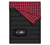 Cotton Flannel Double Sleeping Bag For Camping, Backpacking Or Hiking. Queen Size 2 Person Waterproof Sleeping Bag For Adults Or Teens. Truck, Tent, Or Sleeping Pad, Lightweight (Black/Red)