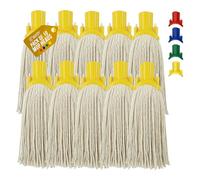 Cotton Floor Mop Heads - Replacement Absorbent Cotton for Colour Coded Mops for Cleaning Floors - Durable Plastic & Self Threading Mop Head - Available in Blue, Green, Red, Yellow - Pack of 10 Yellow