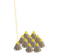 Cotton Floor Mops with Super Absorbent Cotton Mop Head, 120cm Wooden Mop Handle and Extra Mop Head Refill (PY14 MS, 10 Extra Mop Heads)