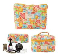 Cotton Floral Makeup Bag - Makeup Purse with Closure | Flower Makeup Bag | 3 Cotton Cosmetic Bags | Travel Cosmetic Quilt Bag, Aesthetic Toiletries for Dam, Graffiti, see description, See description