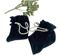 Cotton for ruffle Socks With Pearl Bow Japanese Style Ankle Cotton | Soft Breathable Cotton, Pearl Bow Accent, Ruffled Ankle Design, Stackable for crew Length, Sweet Feminine Aesthetic