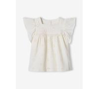 Cotton Gauze Blouse with Embroidered Flowers for Girls ecru