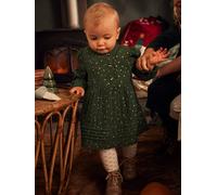 Cotton Gauze Dress with Asymmetric Fastening, for Babies dark green/print