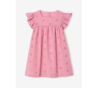 Cotton Gauze Dress with Embroidered Flowers, for Girls old rose