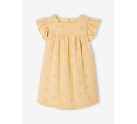Cotton Gauze Dress with Embroidered Flowers, for Girls pastel yellow